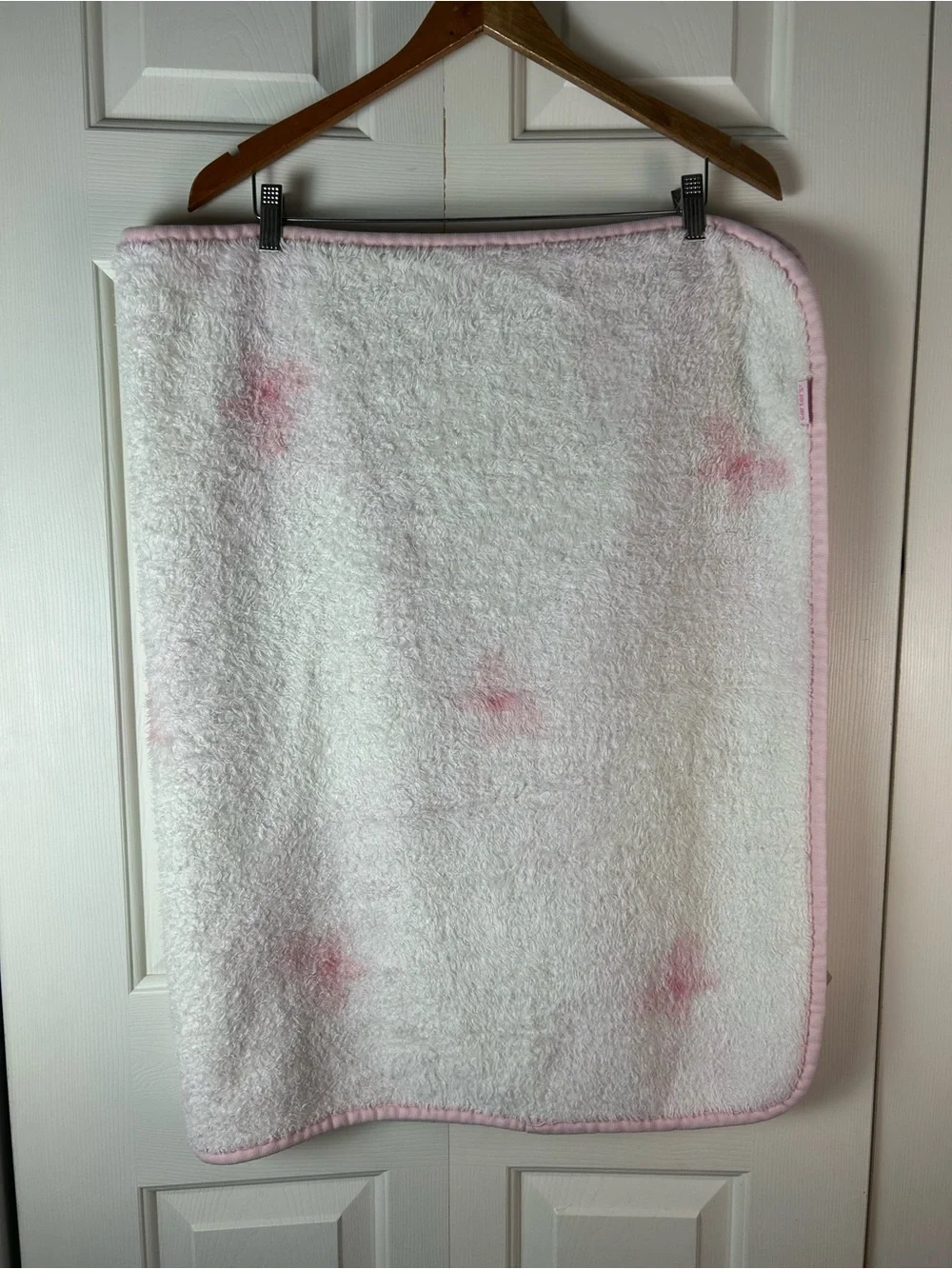 Vintage Carter's Pink White Bunny Rabbit Baby Blanket Throw Butterfly Flower